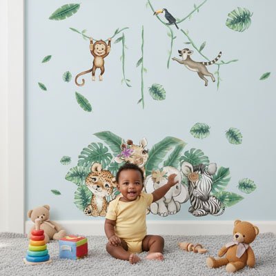 Stickers muraux enfant | Fôret - Savane - Bébé Bambin