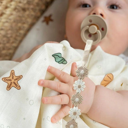 Attache Tétine Fleurs Brodées | Style Tendance Beige & Blanc | 0-36 mois - Bébé Bambin