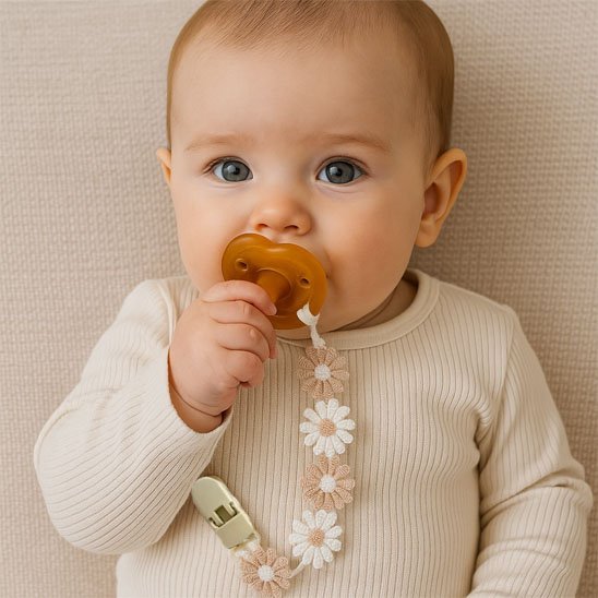 Attache Tétine Fleurs Brodées | Style Tendance Beige & Blanc | 0-36 mois - Bébé Bambin