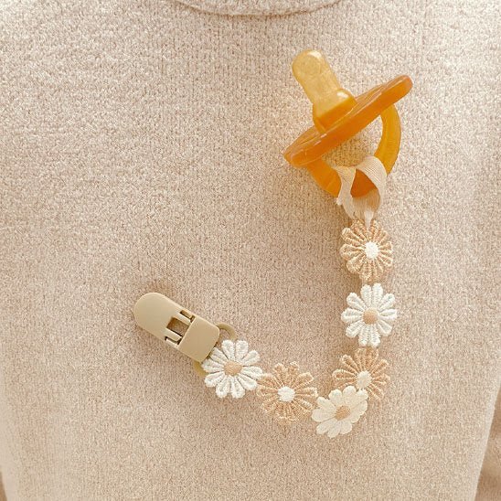 Attache Tétine Fleurs Brodées | Style Tendance Beige & Blanc | 0-36 mois - Bébé Bambin