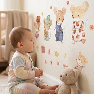 Stickers autocollant muraux enfant | Amies souris - Bébé Bambin