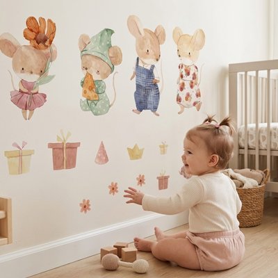 Stickers autocollant muraux enfant | Amies souris - Bébé Bambin