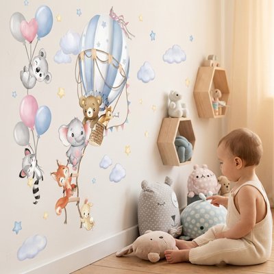 Stickers autocollants muraux chambre | Déco Facile animaux ballons - Bébé Bambin
