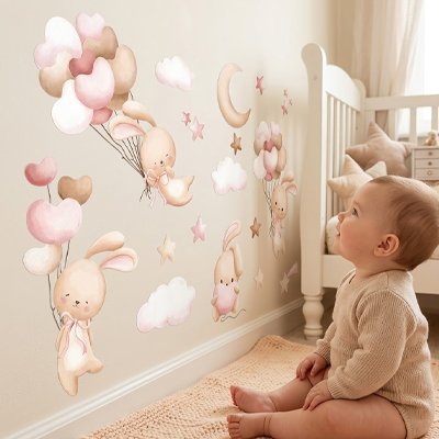 Stickers autocollants muraux enfant | Lapins magiques - Oursons mignons - Bébé Bambin