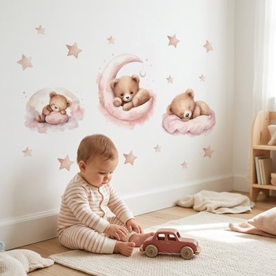 Stickers autocollants muraux enfant | Lapins magiques - Oursons mignons - Bébé Bambin