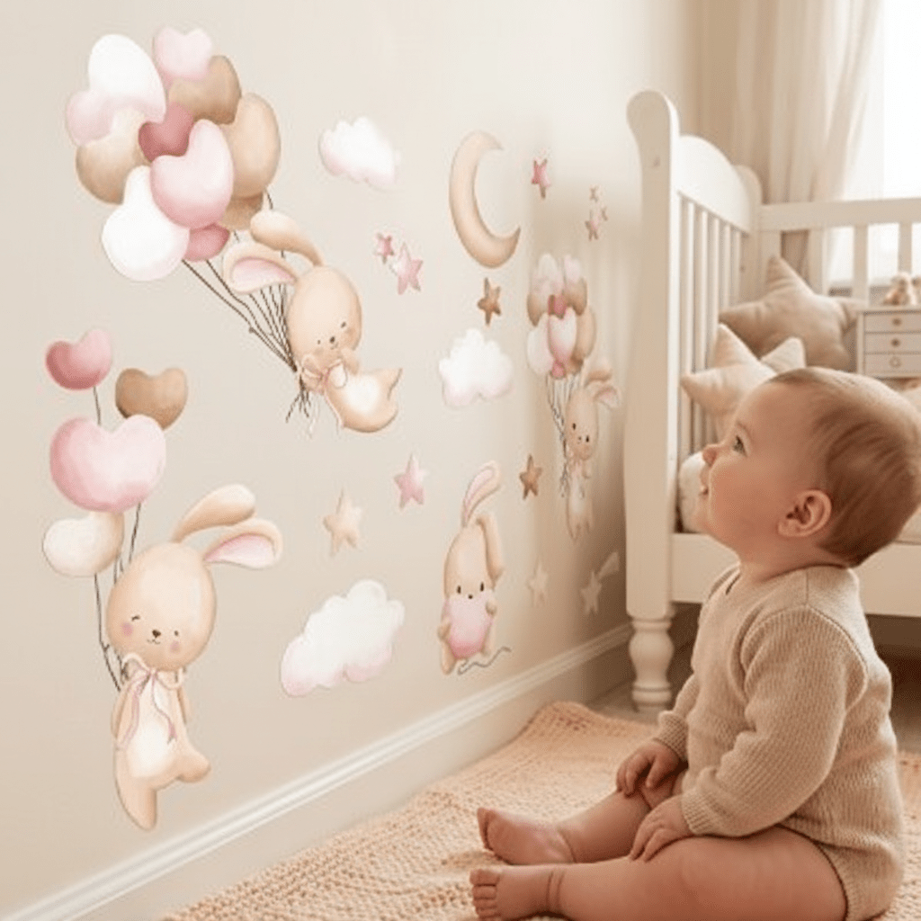 Stickers autocollants muraux enfant | Lapins magiques - Oursons mignons - Bébé Bambin