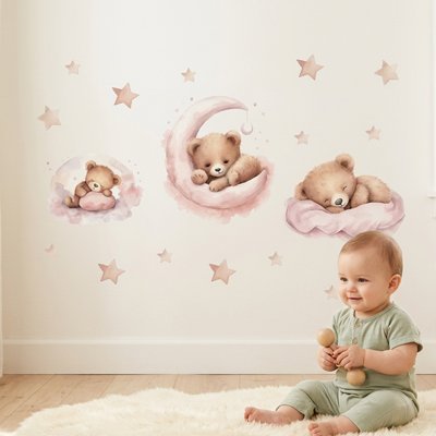 Stickers autocollants muraux enfant | Lapins magiques - Oursons mignons - Bébé Bambin