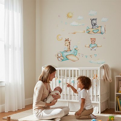Stickers autocollants muraux enfant | Rigolade avec les avions - Pyramide d'animaux - Bébé Bambin