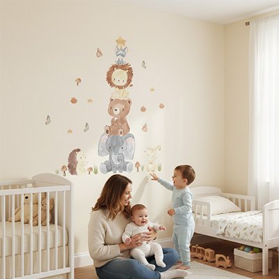 Stickers autocollants muraux enfant | Rigolade avec les avions - Pyramide d'animaux - Bébé Bambin