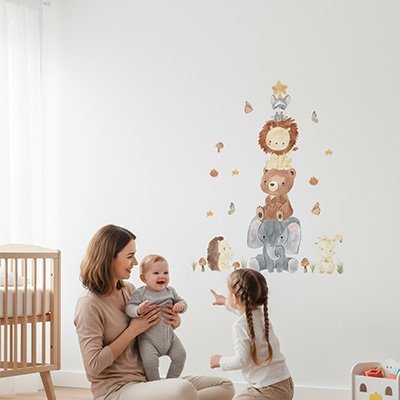 Stickers autocollants muraux enfant | Rigolade avec les avions - Pyramide d'animaux - Bébé Bambin