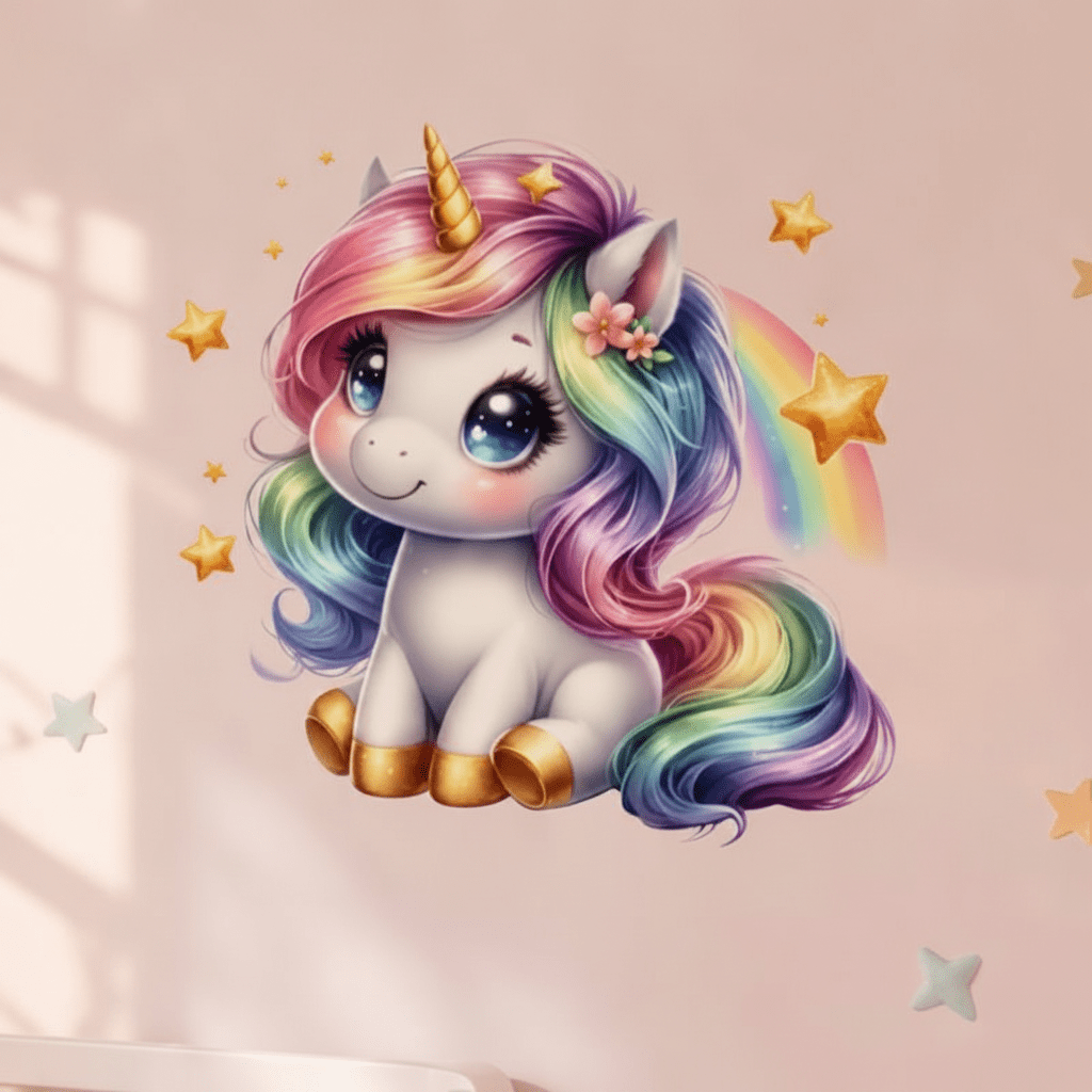 Stickers autocollants muraux pour une pièce d'enfant belle licorne - Bébé Bambin