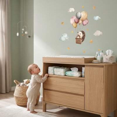 Stickers muraux |Bébé hérisson avec ses ballons - Bébé Bambin