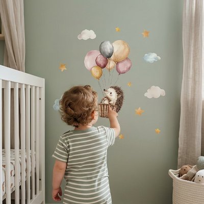 Stickers muraux |Bébé hérisson avec ses ballons - Bébé Bambin