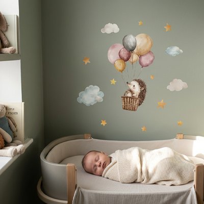 Stickers muraux |Bébé hérisson avec ses ballons - Bébé Bambin