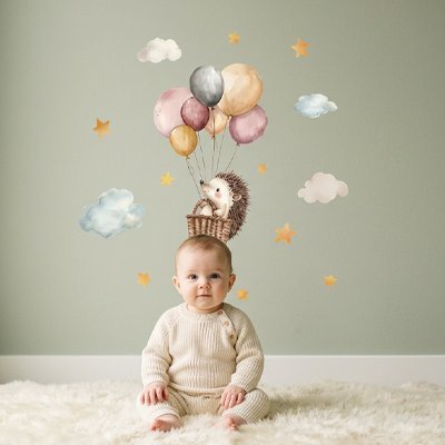 Stickers muraux |Bébé hérisson avec ses ballons - Bébé Bambin