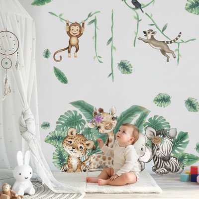 Stickers muraux enfant | Fôret - Savane - Bébé Bambin